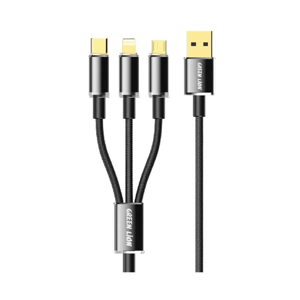 Green Lion 3 IN 1 USB-A 1M Cable with 2 USB-C / Lightning 27W - Linkphones Center